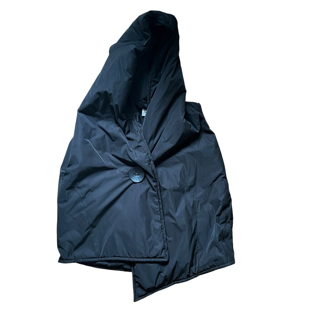Planet by Lauren G Black Oversized Asymmetrical Hooded Nylon Jacket, One Size